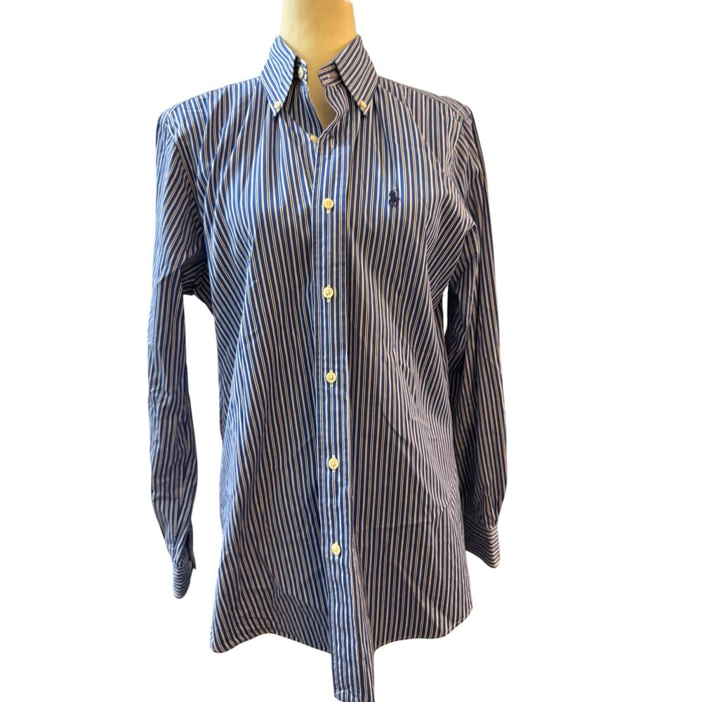 Ralph Lauren Men's Custom Fit  Shirt Blue Striped Long Sleeve Size 15 1/2